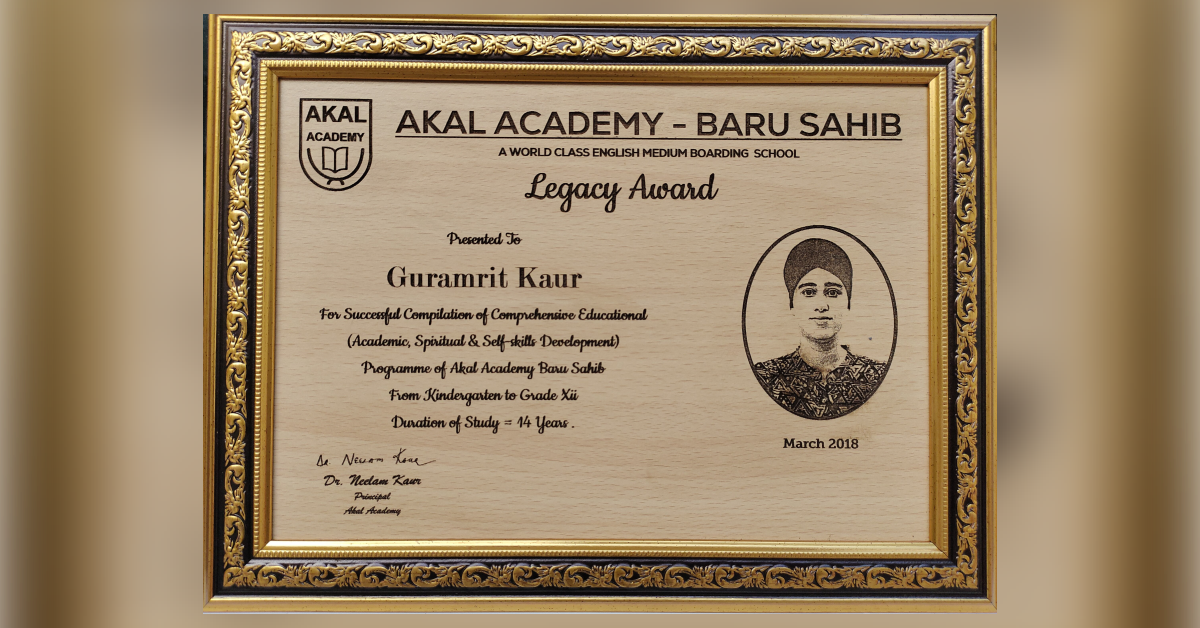 Guramrit Kaur Receives Legacy Award from Akal Academy Baru Sahib